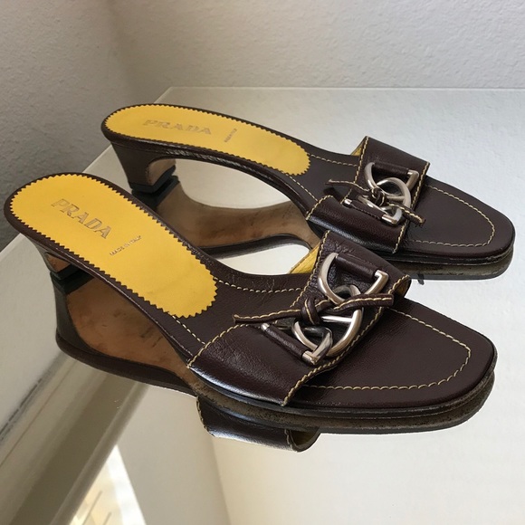 Prada Shoes - Prada Chain Link Brown Sandals SZ 38.5